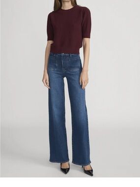 Frame Denim Dark Blue High-Rise Wide Leg Jeans with Front Patch Pockets